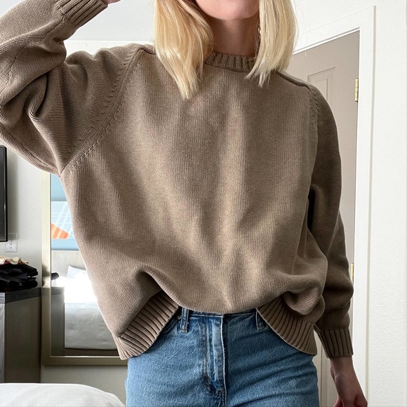 Lands' End Sweaters - Vintage Land’s End Oversized Beige Crewneck Sweater 2X 20W 22W